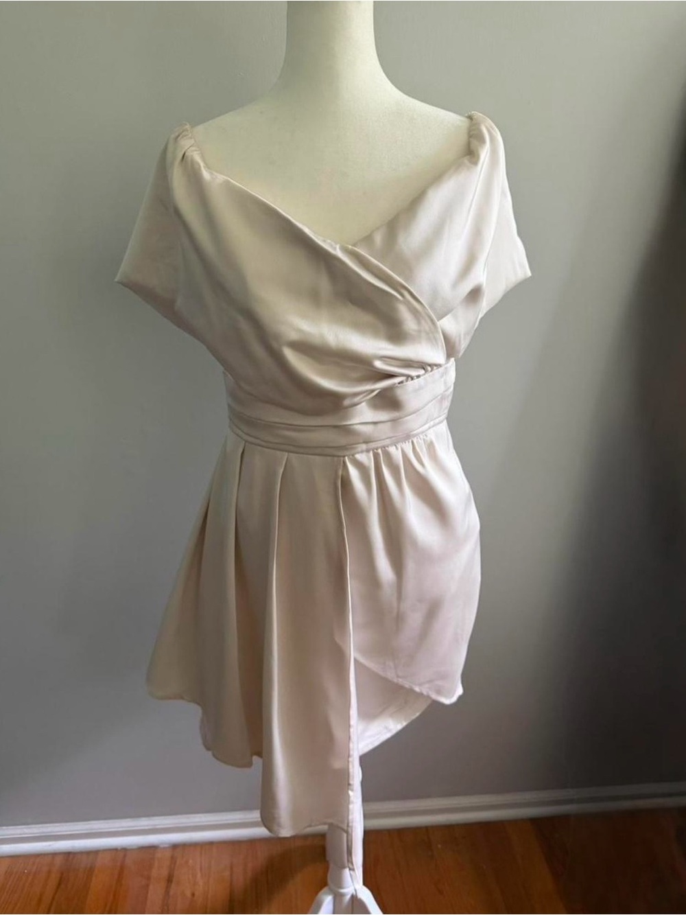 Lulu's Soft Cream Satin Wrap Mini Dress